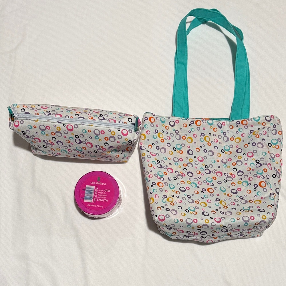Colorful Patterned Reversible Tote and Cosmetic Bag. Free Gift with purchase!